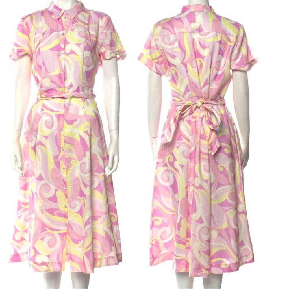 NWT Hill House The Lily Candy Kaleidoscope pink Linen Midi Dress size XXS - Picture 5 of 7